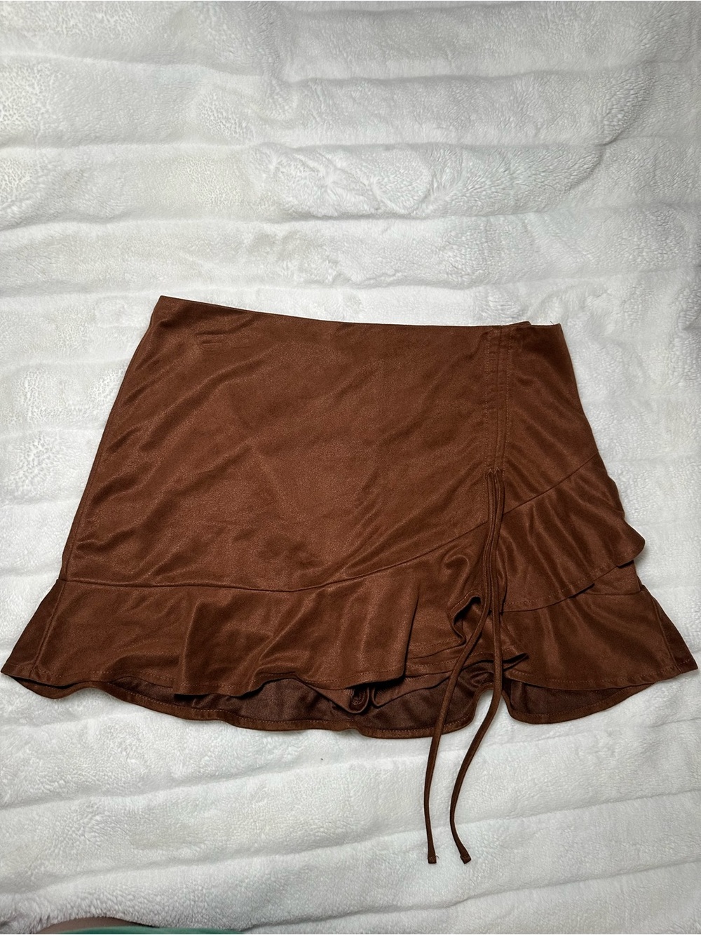 Windsor Chocolate Brown Ruffle Mini Skirt with Side Drawstring